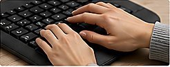 Hands typing on black keyboard