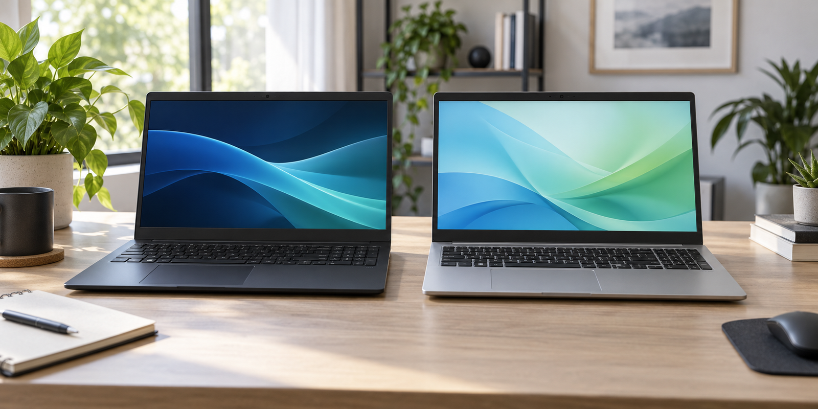Dark and silver 15-inch laptops compared side by side